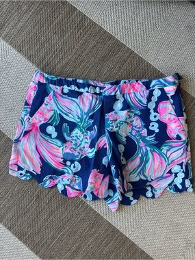 Lilly Pulitzer Navy Floral Waistband Shorts - Pink & Aqua Accents